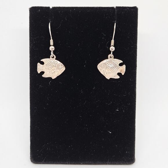 Vintage Kissing Tropical Fish Dangle Earrings 925 Sterling Silver - Picture 1 of 9